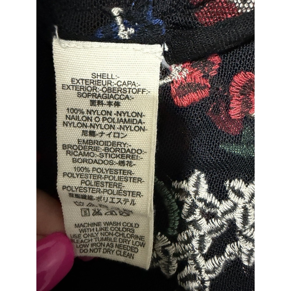 Anthropologie Maeve Meadows Black Sheer Colorful Embroidered Flowers Top Size M - Picture 11 of 11